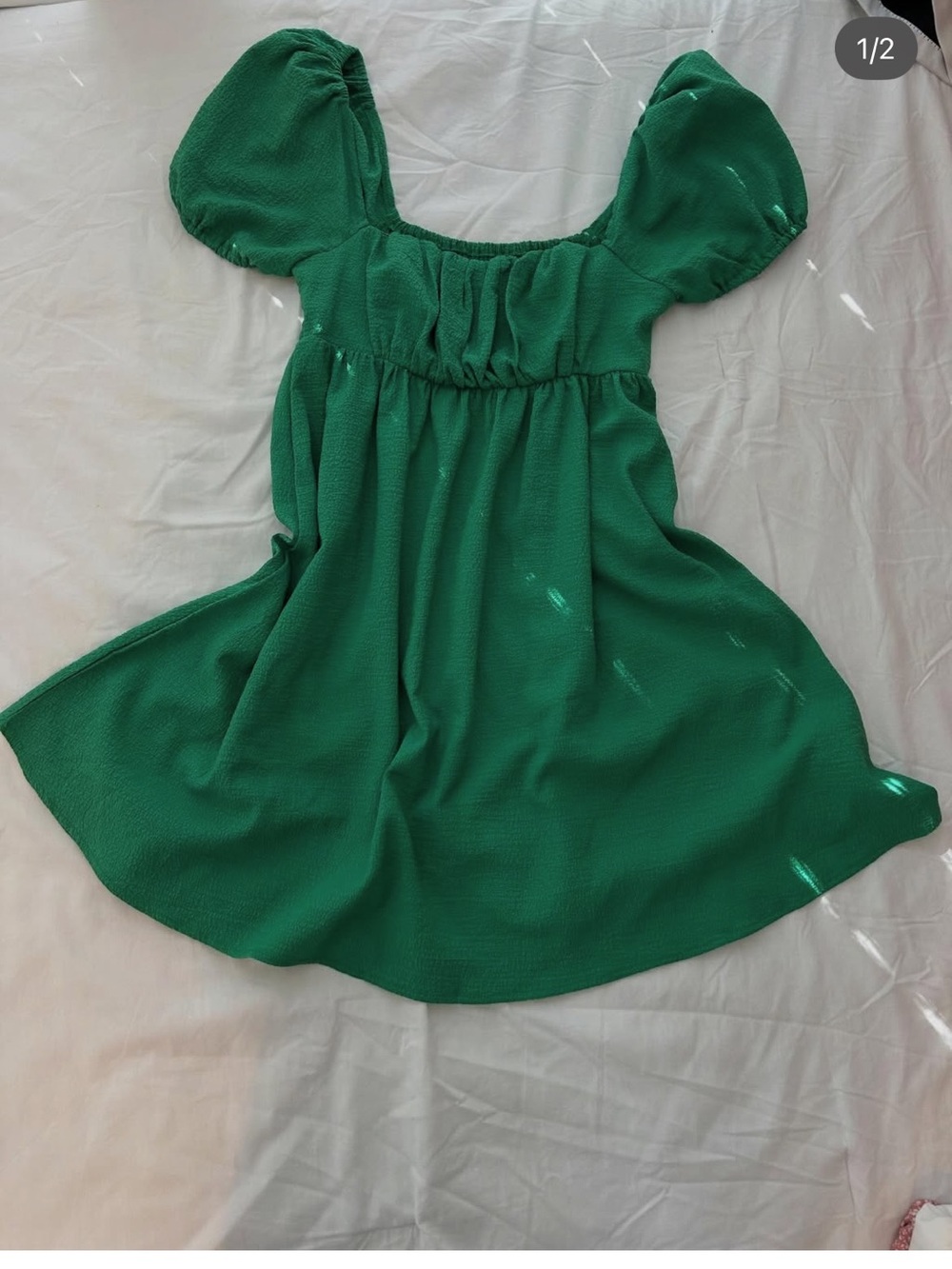 Kelly Green Puff Sleeve Babydoll Dress